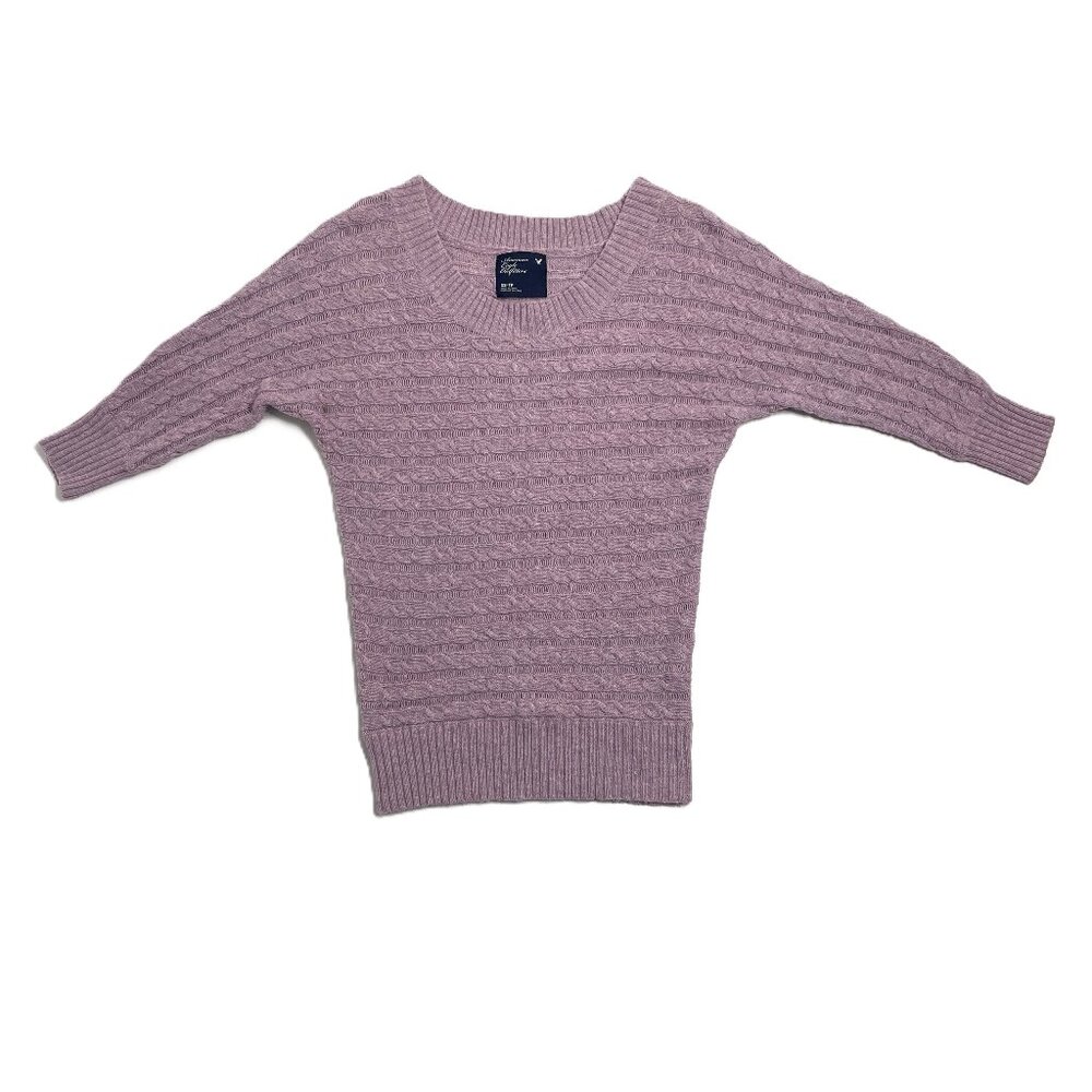American Eagle Cable Knit Sweater Women's XS Wool Blend 3/4 Sleeves Lightweight